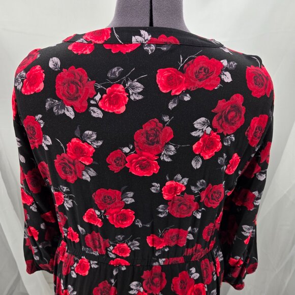 718-5 Torrid Midi Stretch Challis Tie Neck Dress Rose Black Floral Size 2 18/20 - Picture 11 of 16